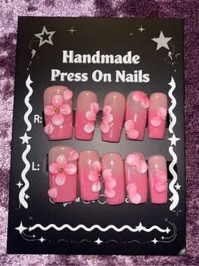 Handmade Pink Floral Press-On Nails